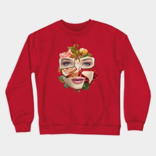 Woman face on flowers backgrounder Crewneck Sweatshirt